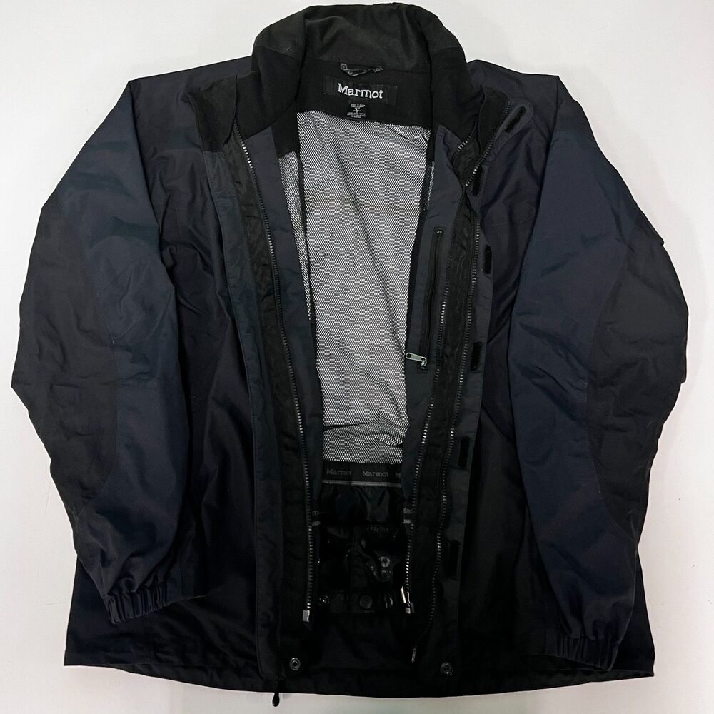 Marmot Sky Jacket Mens Large Black Waterproof Hooded Full Zip Rain Shell Coat